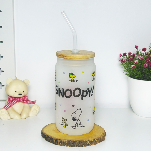 Vasos cañitas con tapa de Bambú - Snoopy