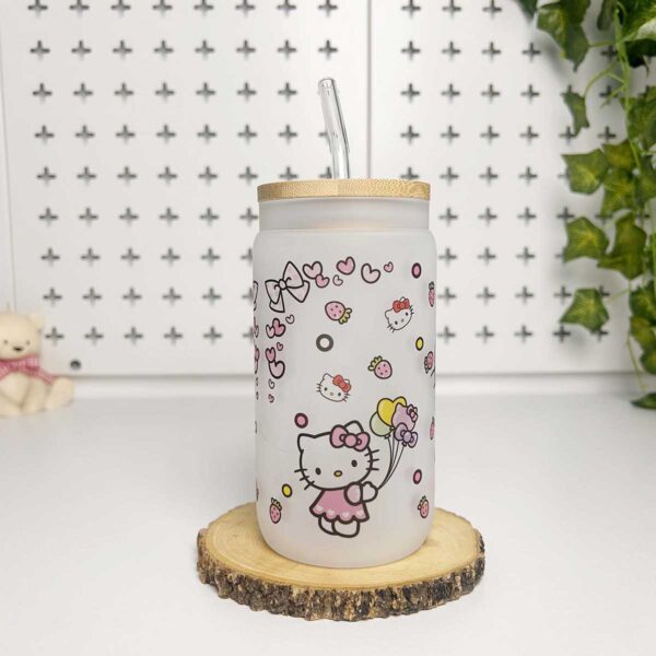 Vasos cañitas con tapa de Bambú – Hello Kitty - Imagen 2