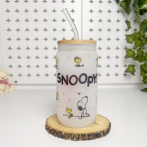 Vasos cañitas con tapa de Bambú - Snoopy 01