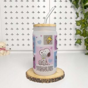 Vasos cañitas con tapa de Bambú - Snoopy 02