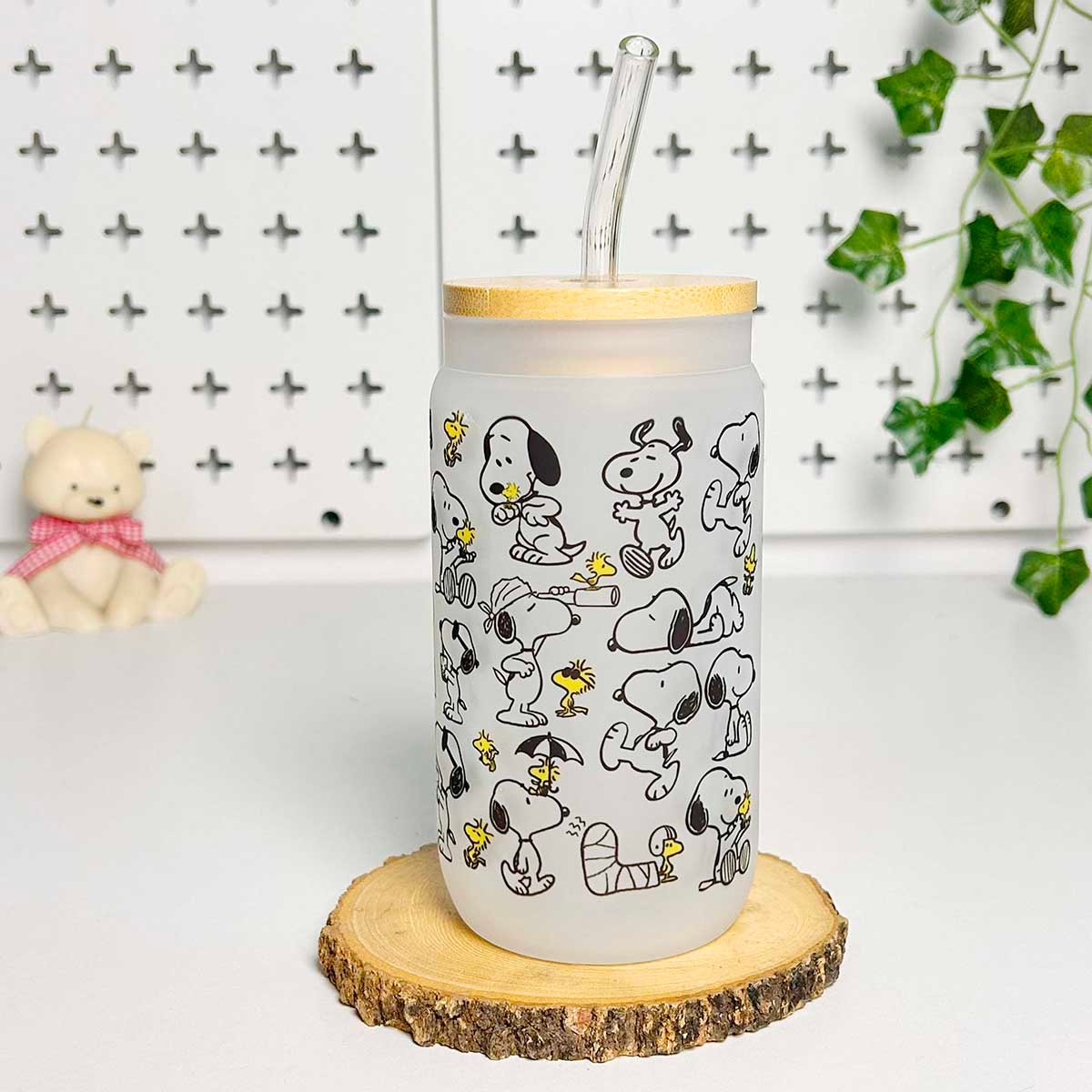 Vaso cañita con tapa de Bambú – Snoopy 03 - Imagen 3
