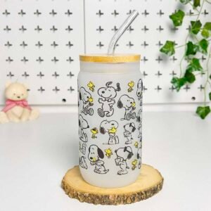 Vaso cañita con tapa de Bambú – Snoopy 03
