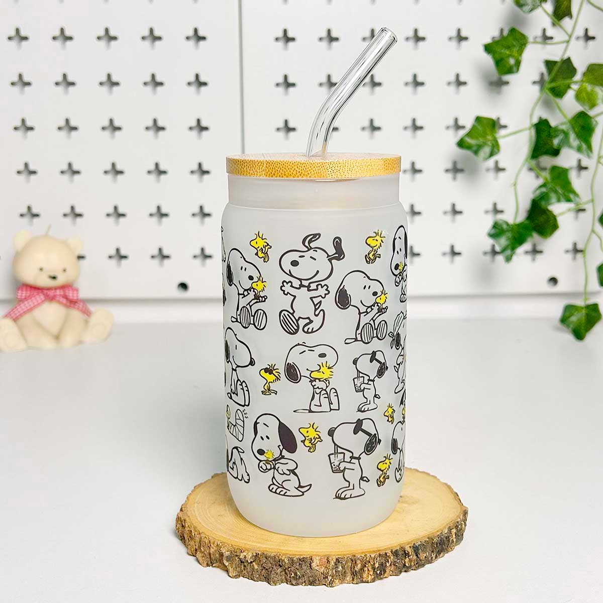 Vaso cañita con tapa de Bambú – Snoopy 03
