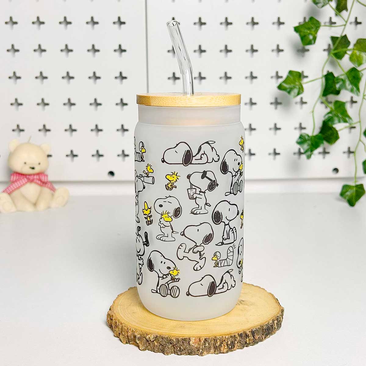 Vaso cañita con tapa de Bambú – Snoopy 03 - Imagen 2